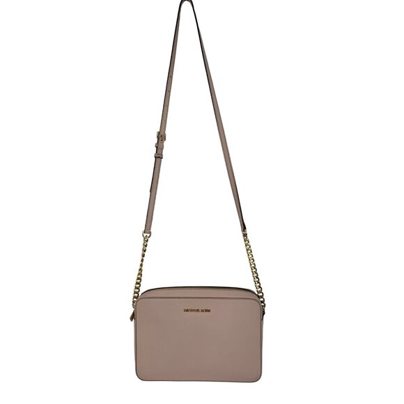 Michael Kors Jet Set Crossbody Bag Gold Chain Strap Pink Leather 7633 Barbie L - Picture 11 of 16